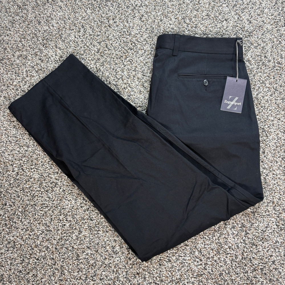 Zegna Sport Men's 52 Trousers Pants Black Cotton Tencel 36 999S8192-366-K09 NWT